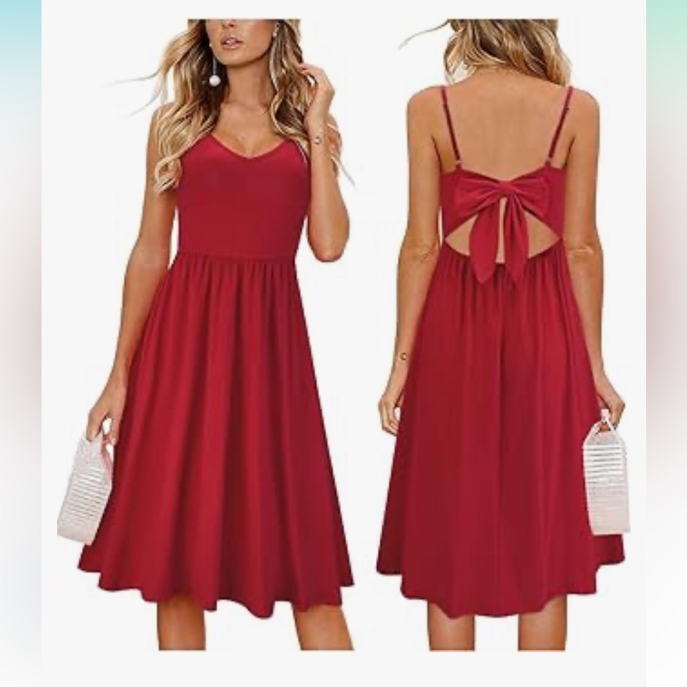 Red tie open back dress